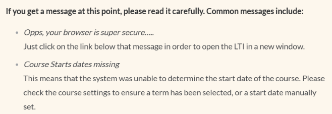 Warning message about secure browser settings.