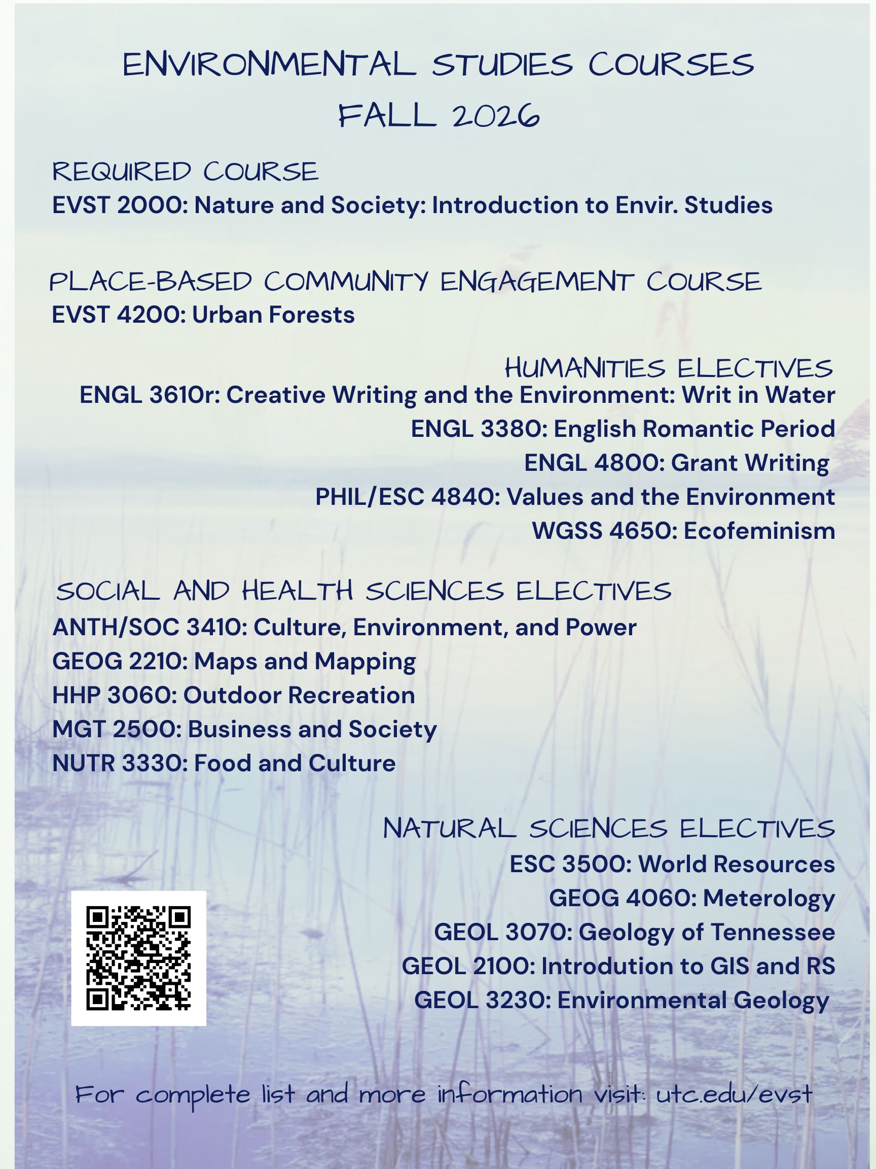 Course Poster with list of EVST classes for Fall 2026
