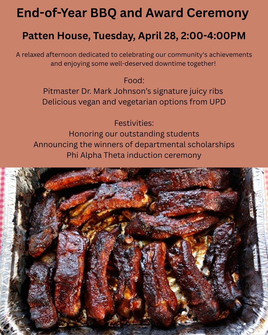 A flier with details for the History Department end-of-year party