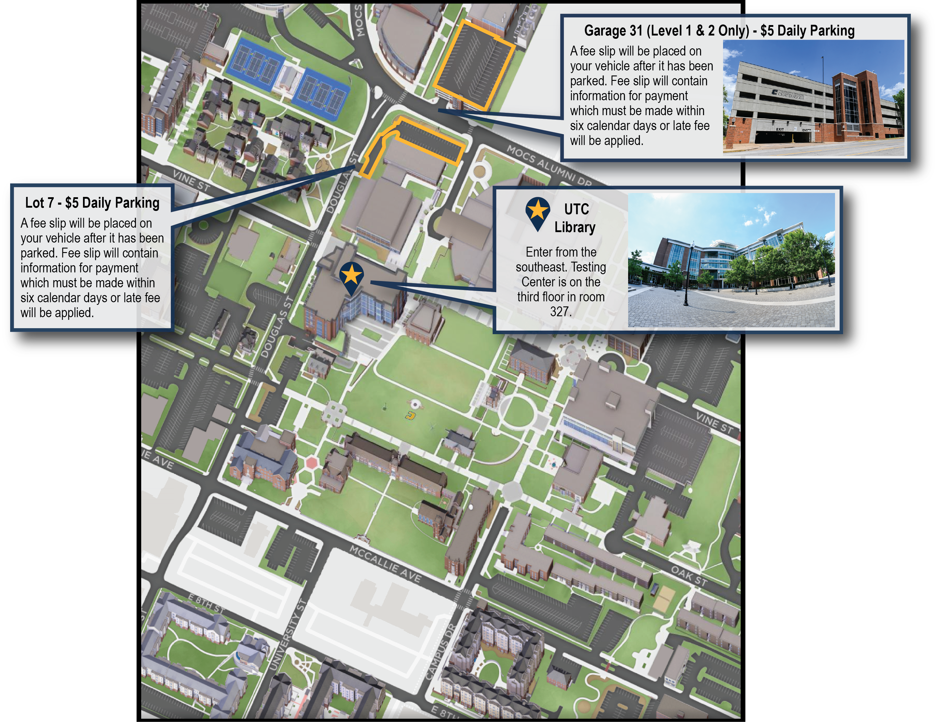 Testing Center Parking & Entrances Map