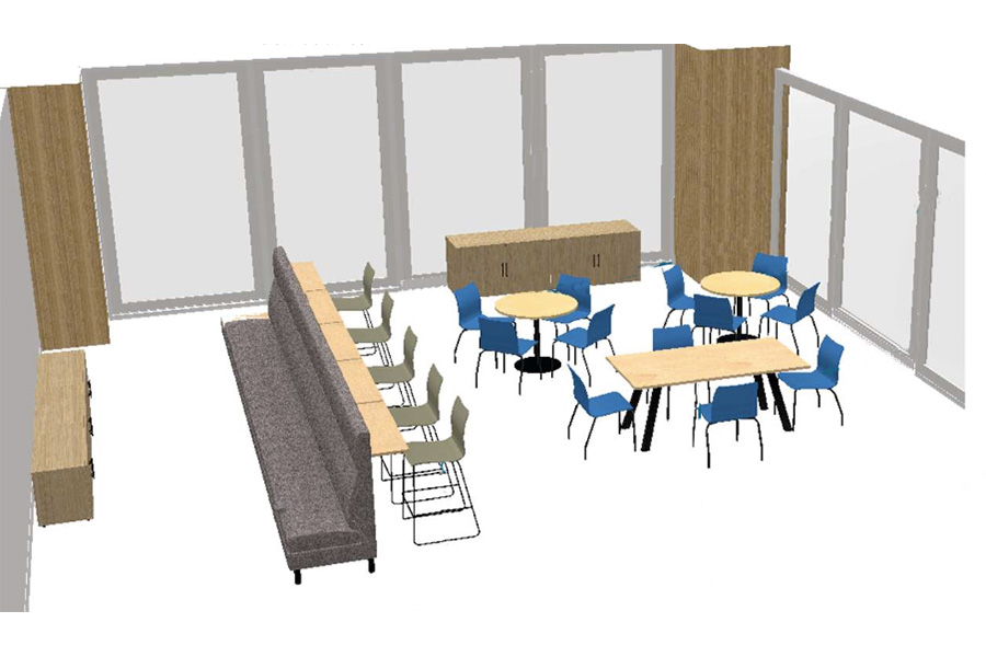 Artist's rendering of the plan for a gaming room on the first floor of the UTC Library