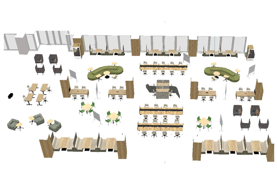 Artist's rendering of the plan for a collaborative space on the second floor of the UTC Library
