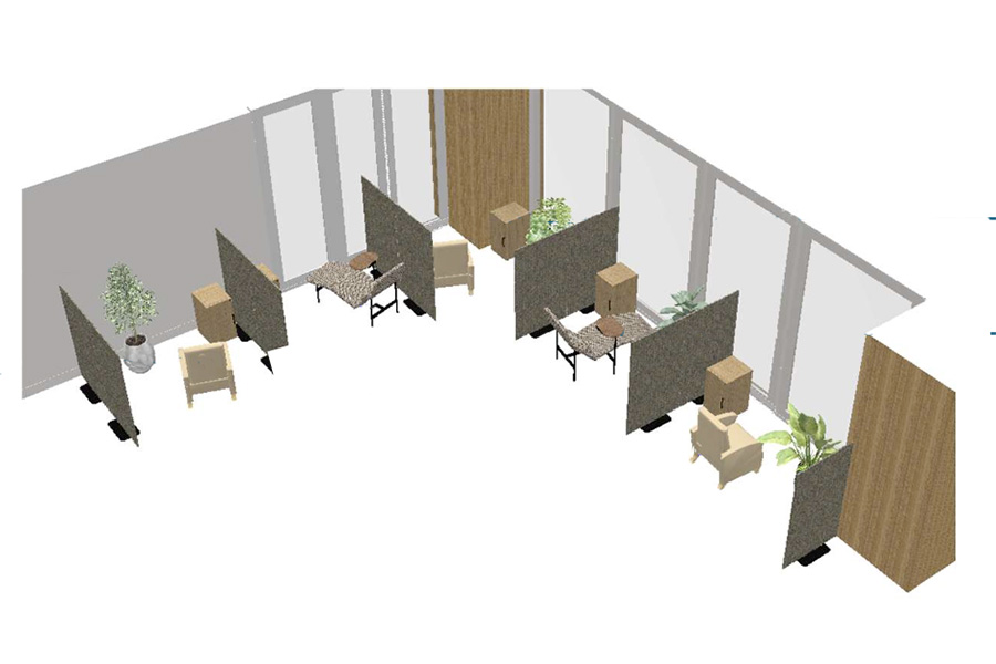 Artist's rendering of the plan for rest spaces on the second floor of the UTC Library