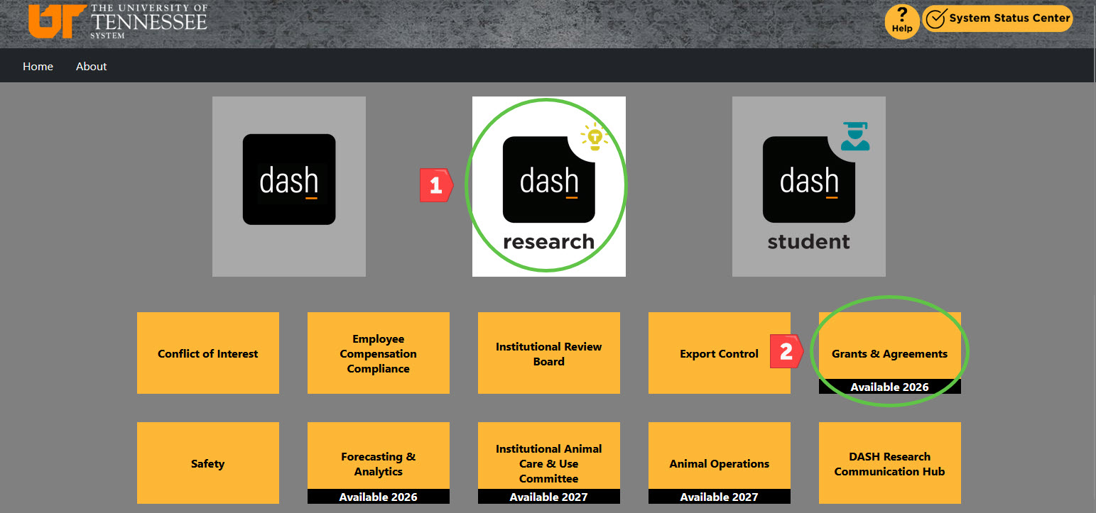 research modules on the dash landing page