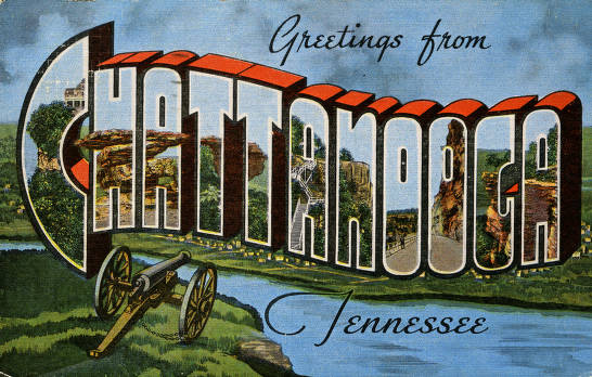 Greetings from Chattanooga, Tennessee postcard, circa 1950. Courtesy of the University of Tennessee at Chattanooga Special Collections.