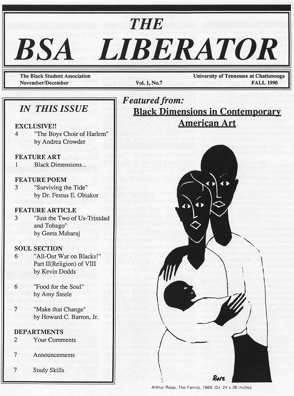 The Liberator newsletter, 1990 November. Courtesy of the University of Tennessee at Chattanooga Special Collections.