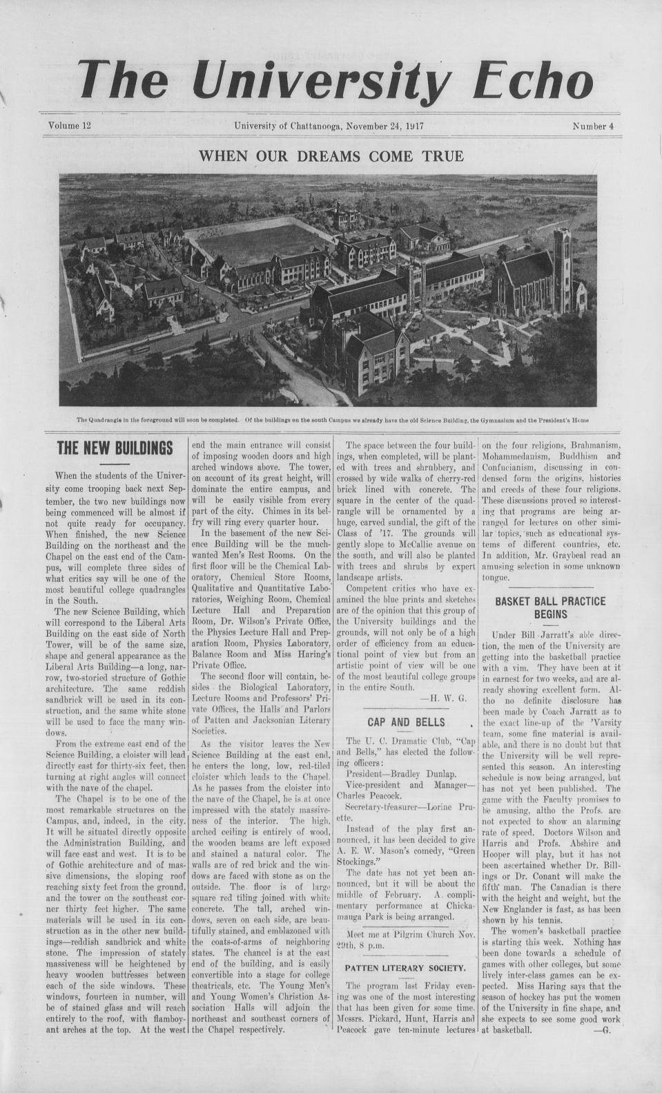 University Echo student newspaper, 1917 November 24. Courtesy of the University of Tennessee at Chattanooga Special Collections.