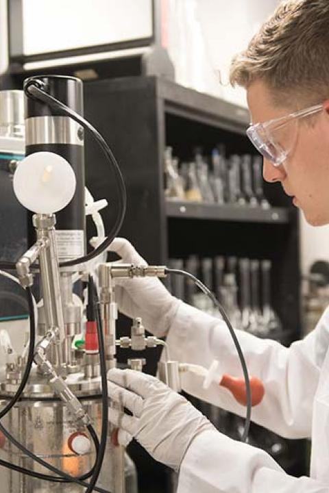 student works in chemical engineering lab