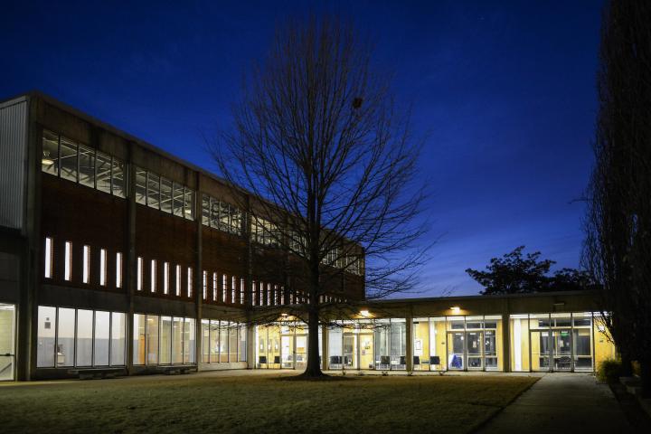 Maclellan Gym's Courtyard at night