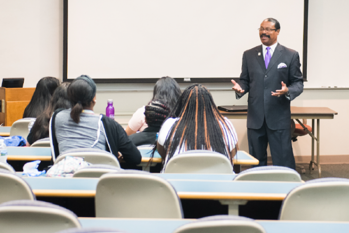 Executive Vice Chancellor Richard Brown Speaking Dr. Richard Brown speaking at an Empowerment Academy session, 2018.