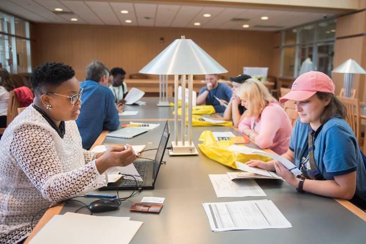 Students at the library