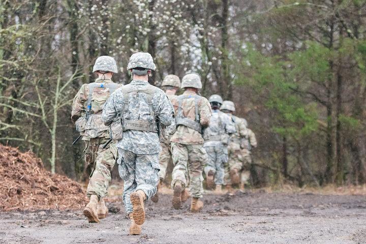 cadets running into woods