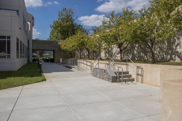 Outdoor classroom with railing and steps