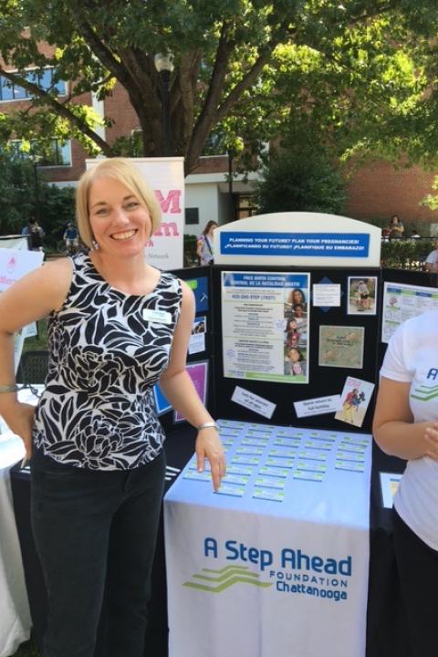 Woman at "A Step Ahead" on campus