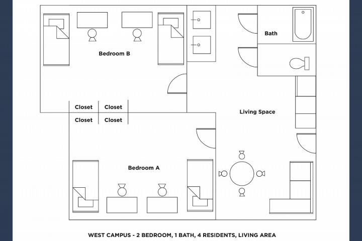 West Campus Blueprint 2 Bed 1 Bath