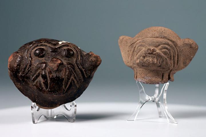 Pre-Columbian ceramic animal figurine heads.