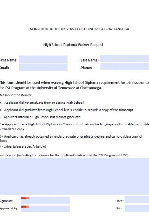 High School Diploma Waiver Request Picture ESL