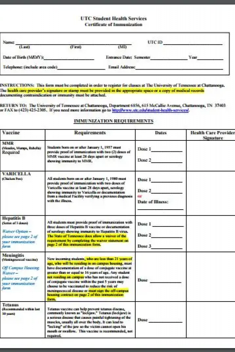 immunization form