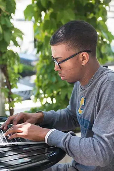 Student studying outside