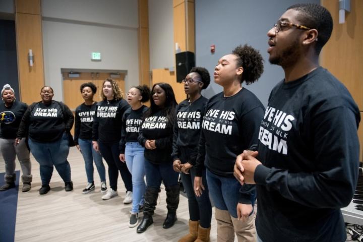 Students gathered at an M.L.K. Day event