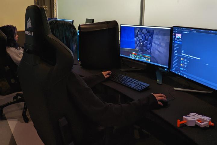 Gaming Facility Two female students play Minecraft together in the University Center Esports & Gaming Facility