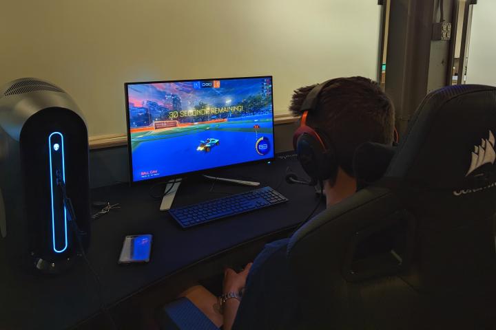 A member of the UTC Rocket League team competes in a match in the University Center Esports & Gaming Facility