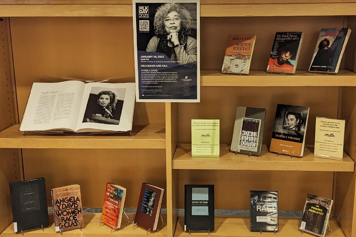 Bookshelf with books by Angela Davis