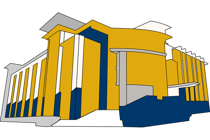 UTC Library Building Illustration of the UTC Library building in blue and gold.
