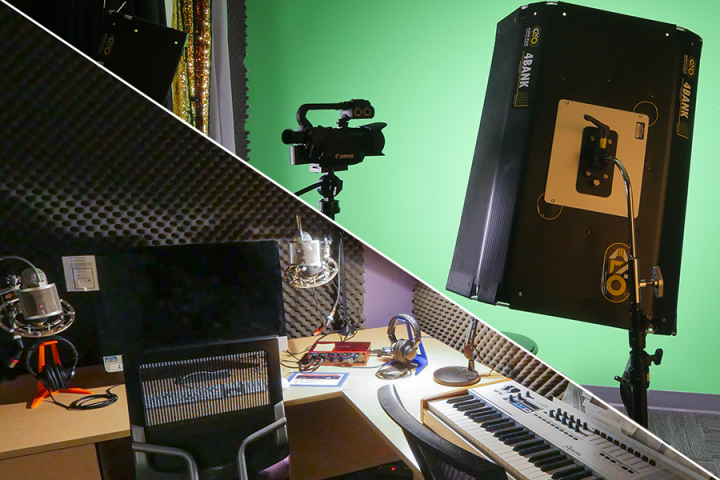A split image showing photographs of both the Audio Suite and the Video/Photography Suite
