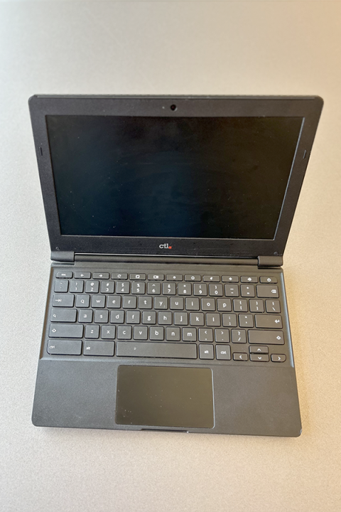 Equipment Checkout - Chromebook Photograph of an open Chromebook