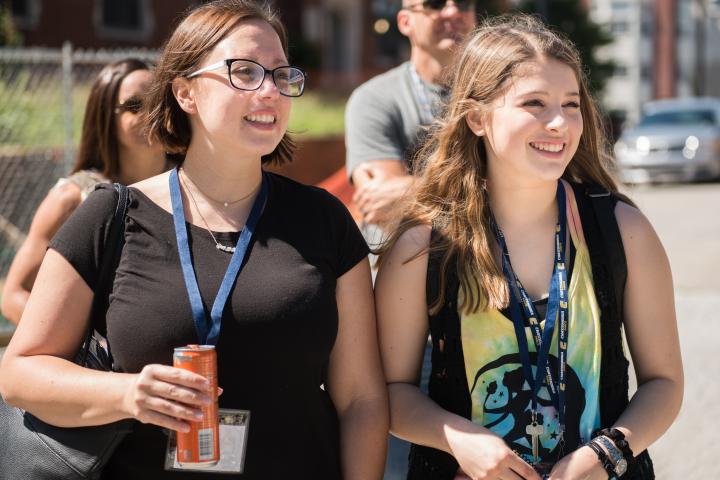 Female students standing in line at the UTC orientation