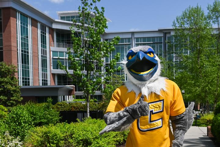 Scrappy in front of the UTC Library Scrappy in front of the UTC Library