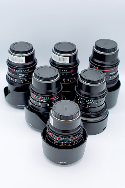 Photo of all of the cinema lenses available in the Studio Photo of all of the cinema lenses available in the Studio