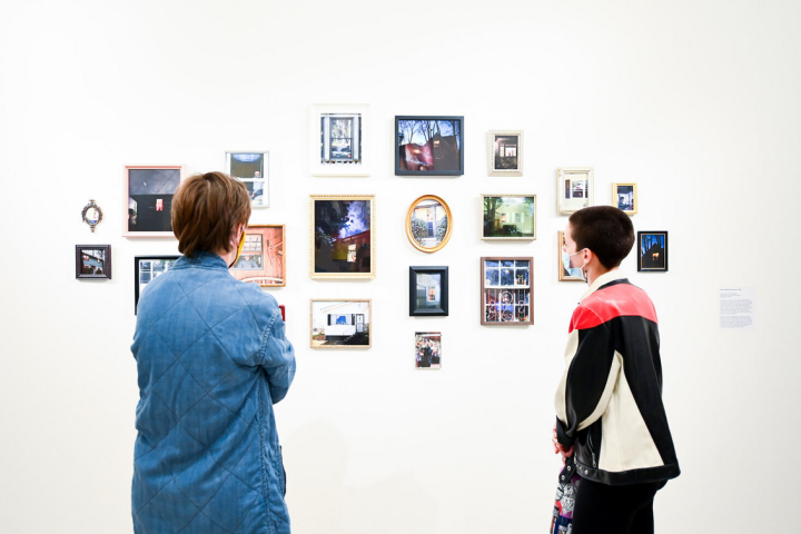 Lecturer Carolyn Lambert (L) and exhibiting artist Ana Leonard discuss her work in the 2021 BFA Senior Thesis Exhibition at the ICA. Lecturer Carolyn Lambert (L) and exhibiting artist Ana Leonard discuss her work in the 2021 BFA Senior Thesis Exhibition at the ICA.