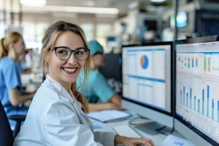 medical coder at computer 