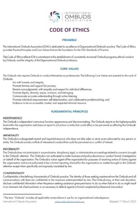 Ombuds Code of Ethics