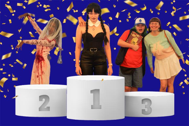 First place is Wednesday Addams, second place is the Haunted Bride, and third place is Dipper and Mabel from Gravity Falls.