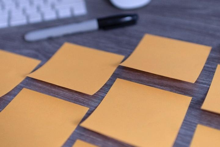 Sticky notes arranged on a desk