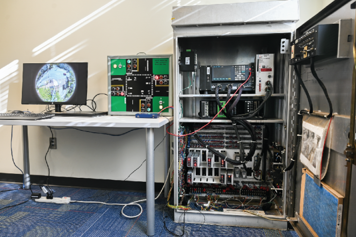 A cabinet filled with traffic data management equipment