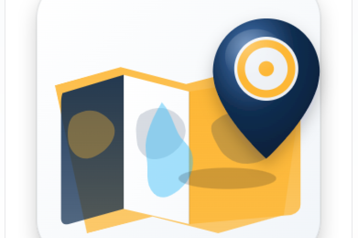 blue and gold map with blue pin