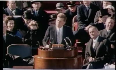 President John F. Kennedy delivering his inaugural address