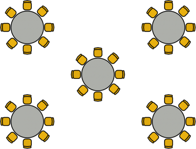 Setup Type - Banquet Round tables surrounded by chairs