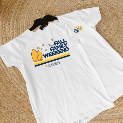 Fall Family Weekend 2023 T-shirt Fall Family Weekend 2023. t-shirt featuring blue and gold colors and 2 yellow trees