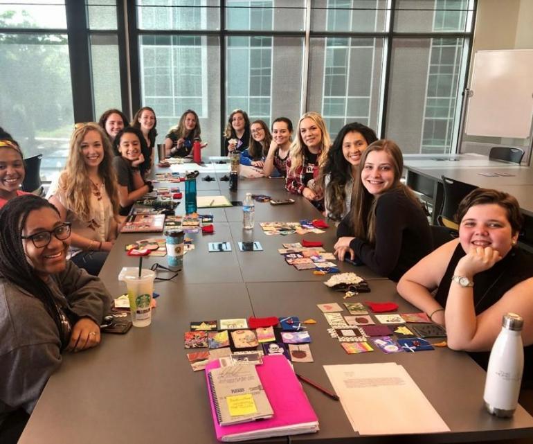 Group of students at large table