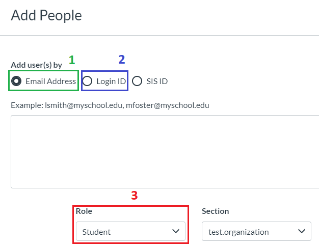 Add user(s) by email address or login id and select the role