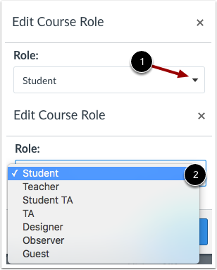 Edit Course Role 2 Under Edit Course Role: click the drop down menu arrow and select new role