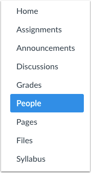 Drop down menu with People highlighted in blue Canvas Org People