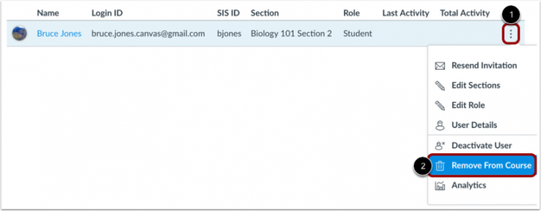 Remove People Tab In dropdown menu to the right select "Remove From Course"