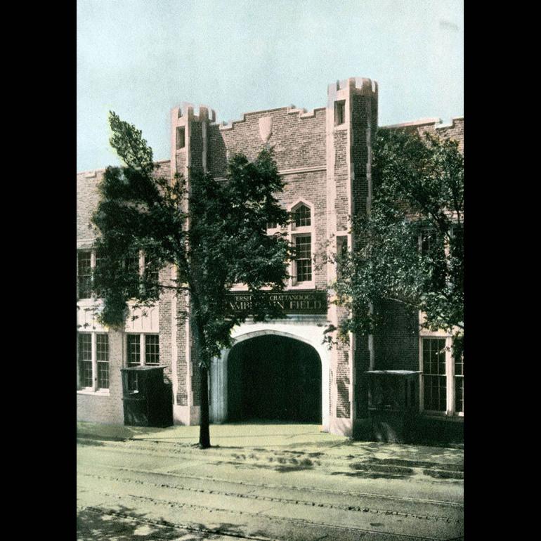 Although the stadium has been razed, the entrance is preserved in Chamberlain Pavilion.