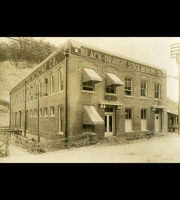 Undated photograph of the Black-Draught Stock Medicine Company building located in the St. Elmo neighborhood of Chattanooga, Tennessee. Will Hixson worked in this subsidiary of the Chattanooga Medicine Company which was established in the early 1900s.